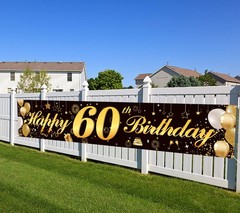 Happy 60th Birthday Banner,Birthday Party Sign 80.3 x 14.9 Inch, 60 Black