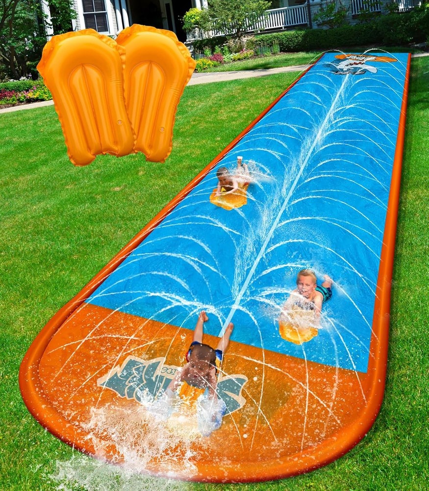 22ft Double Lane Slip and Water Slide for Kids Backyard Summer Outdoor Play Toy