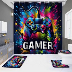 Graffiti Gaming Shower Curtain Sets Teen Boy Bathroom Decor Colorful Game Shower