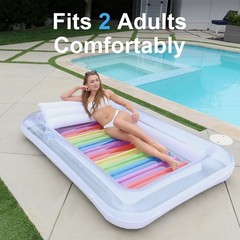 Inflatable Tanning Pool Lounger Float w/Reflective Base Electric Pump Include…