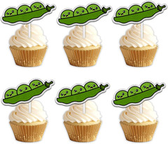 18Pcs Green Glitter Cute Peas Dessert Cupcake Topper Traditional Funny Vegetable