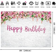 Flower Happy Birthday Backdrop 8x6ft