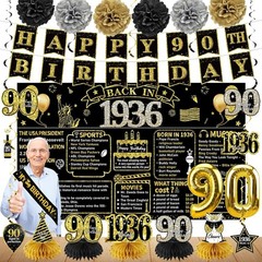 90th Birthday Decorations for Men Women, 21pcs the 1936 Banner Balloon Party…