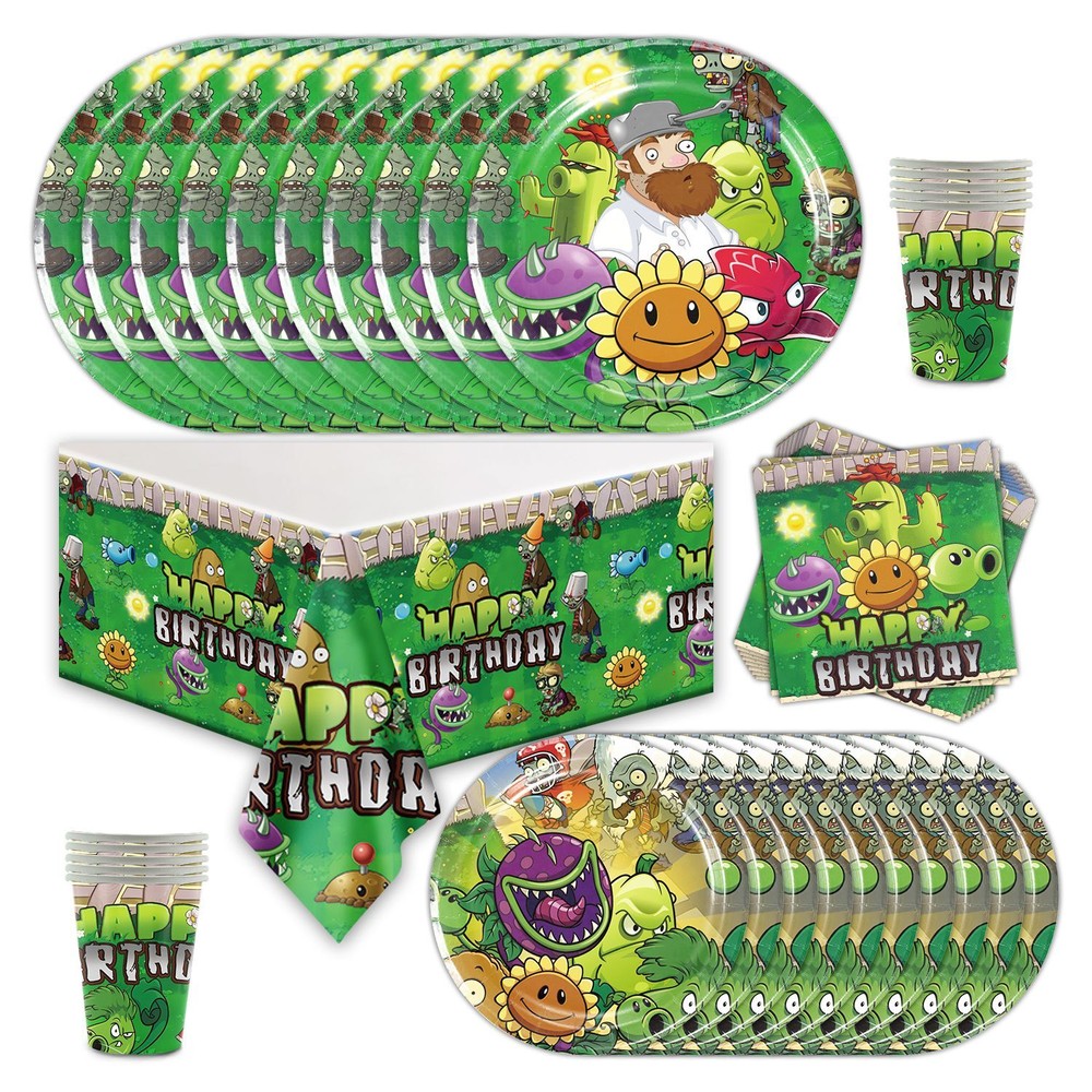 Plants vs Zombies Party Supplies Set Plates Cups Tablecloth Napkins Theme Party