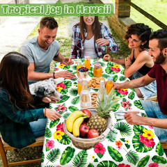 4Pcs Luau Party Decorations, 108″ X 54″ Floral Leaf Tablecloth, Disposable Plast