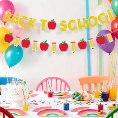2 Pcs Pre-Strung Back to School Banner First Day of School Decorations Gold Glit