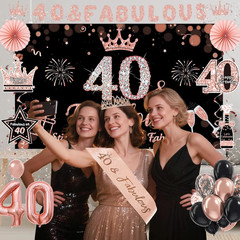 40Th Birthday Decorations for Women, Black and Rose Gold 40Th Birthday Decoratio
