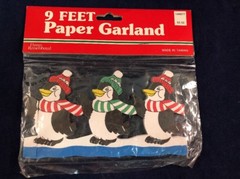 Vintage Waving Penguins Scarfs Hat 9′ Paper Garland Taiwan Things Remembered NIB