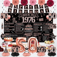 50th Birthday Decorations for Women, 21pcs the 1976 Banner Balloon Party Sup…