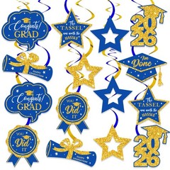 16 PCS Blue and Gold Graduation Decorations Class of 2026,