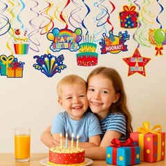 Colorful Birthday Hanging Swirl Decorations, 36ct Paper Ceiling Decor Set with C