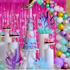 Rose Pink Metallic Tinsel Foil Fringe Curtains Backdrop 2Pack 3.3X8.3Ft