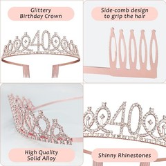 40th Birthday Decorations for Her – 5pcs Gifts Including 40th Tiara Crown, Sash,