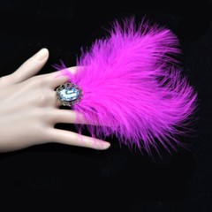 1PC Furry Feather Rhinestone Adjustable Ring Glitter Party Clubwear Bar Show New
