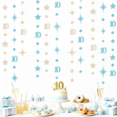 Champagne Gold Blue 10Th Birthday Decorations Number 10 Circle Dot Star Garland