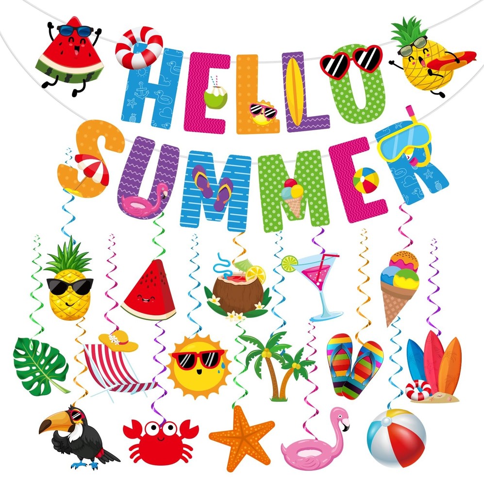 Summer Party Decorations, NO-DIY Summer Decorations includes Hello Summer Ban…
