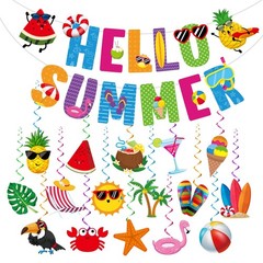 Summer Party Decorations, NO-DIY Summer Decorations includes Hello Summer Ban…
