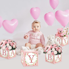 Pink Baby Shower Boxes Decorations – 4 Baby Shower Centerpiece Boxes Gender Reve
