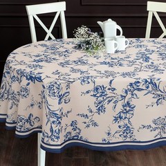 Bnejvif Modern Blue Floral Oval Tablecloth 54×72″ – Waterproof, Wrinkle-Free