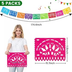 5PCS Mexican Party Banners, 18 Feet Plastic Fiesta Banner Cinco de Mayo Dia D…