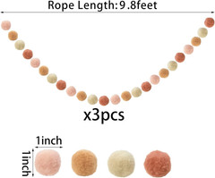 3 PCS Felt Ball Garland – 9.8 Feet 36 Balls 4 Pastel Colors Pom Pom Decorations