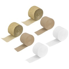 Crepe Paper 2 Inch x 27 Ft, Beige, Gray, Gold, Pack of 6