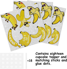 18Pcs Yellow Glitter Fruit Banana Dessert Cupcake Topper Pick for Let’S Go Banan