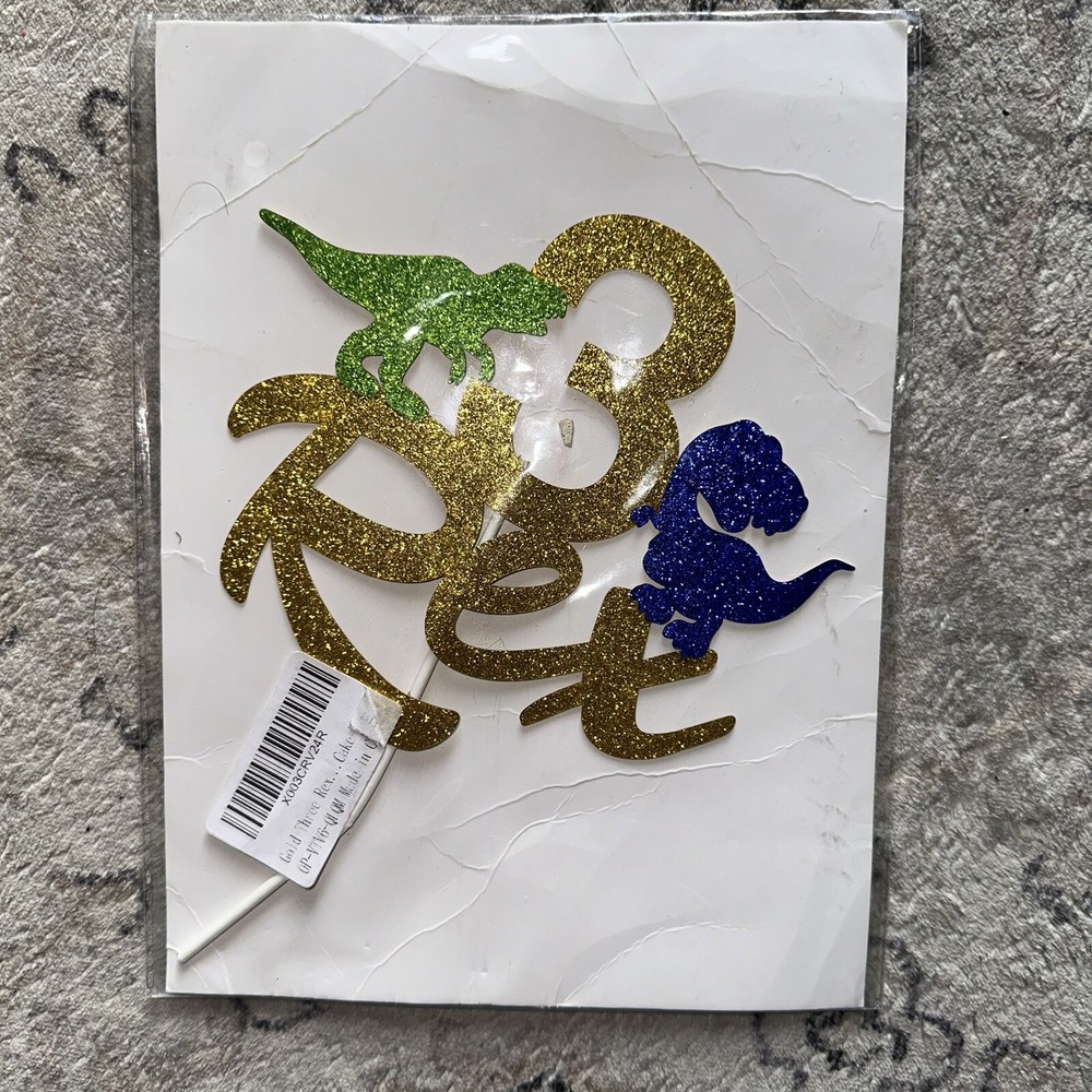 NEW 3 Rex Dinosaur Birthday Cake Topper Multi Colored Birthday Cake Decoration