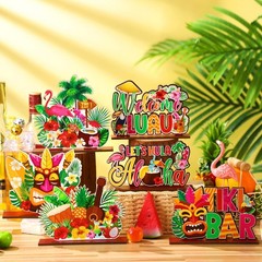6 Pcs Luau Table Decor Tiki Party Decorations Summer Wooden Sign Hawaiian Tab…