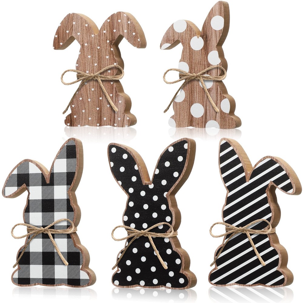 5 Pcs Easter Table Wooden Signs Spring Bunny Tabletop Centerpieces with Rope …