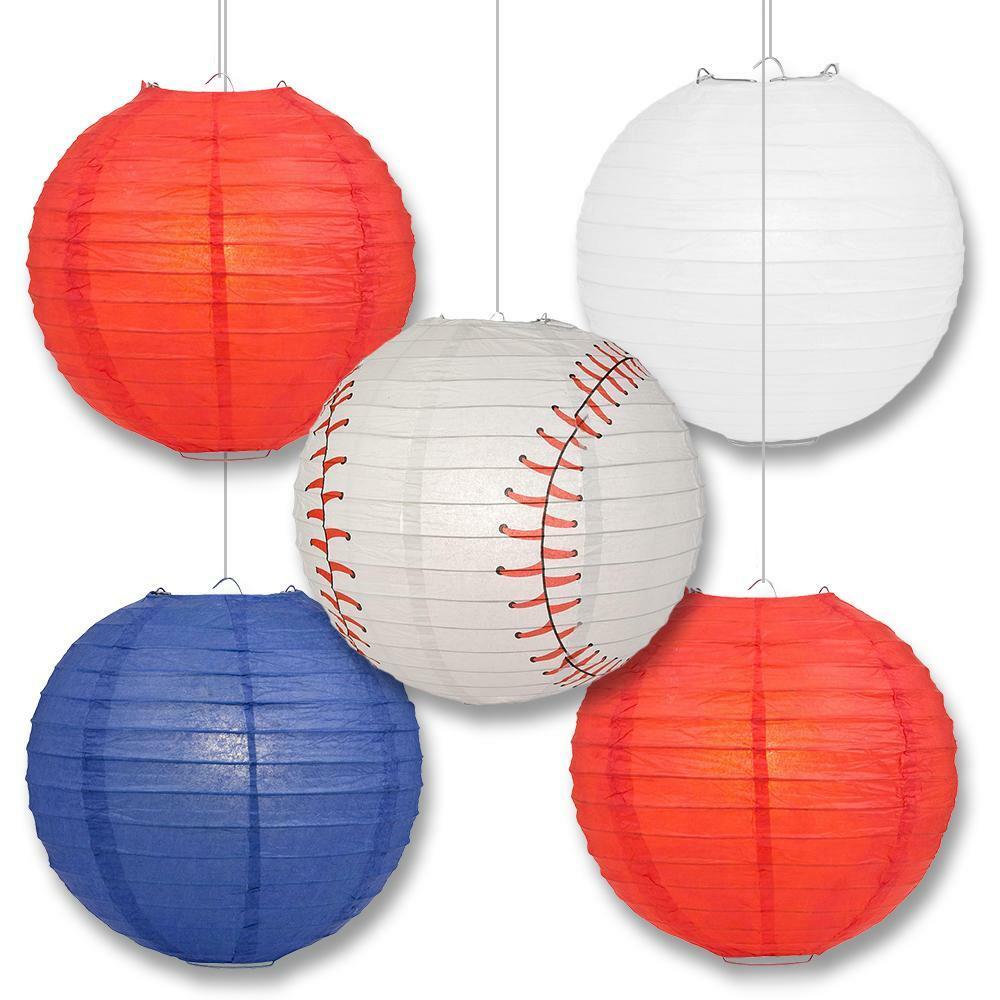 Texas Pro Baseball 14-inch Paper Lanterns 5pc Combo Party Pack – Red, Blue & Whi