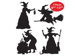16 Witch Silhouettes Halloween Decorations Spooky Party Props Cutouts Bulk Lot