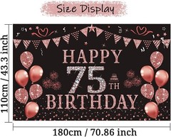 75th Birthday Decorations for Women 75 Year Old Rose Gold Birthday Backdrop B…