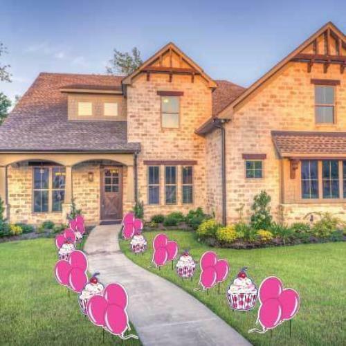 Pink Cupcakes and Balloons Birthday Pathway Markers 14 piece set – FREE SHIPPING