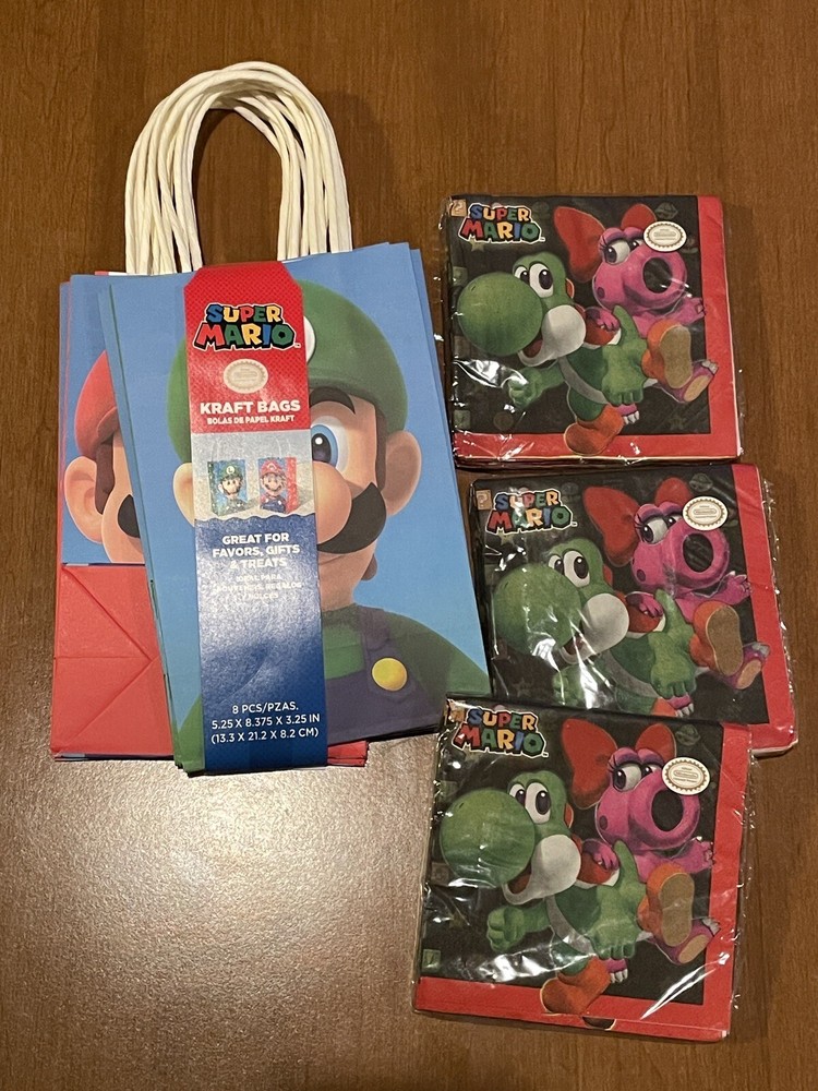 Super Mario Birthday Party Supplies – Kraft Favor Gift Bags And Napkins