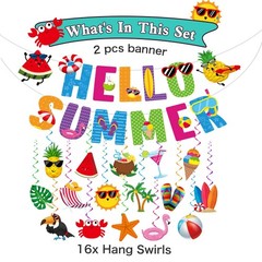 Summer Party Decorations, NO-DIY Summer Decorations includes Hello Summer Ban…