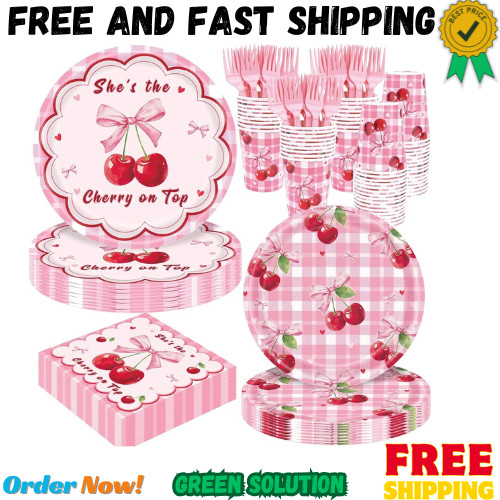 REDWORD Cherry Birthday Decorations, 120Pcs She’s The Cherry On Top Party Pla