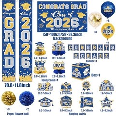 Class of 2026 Graduation Decorations – Blue & Gold Party Supplies, Congrats Grad