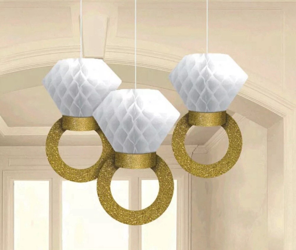 Wedding Engagement Bridal Shower 3 Hanging Honeycomb Rings