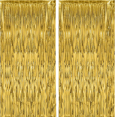 4 Pack Black and Gold Foil Fringe Backdrop Curtains, Tinsel Streamers Birthday P