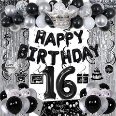 Black and Silver 16th Birthday Decorations for Boys Girls, Black and White 16th