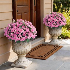 8 Bundles Artificial Roses for Front Door Outdoor Decor, 17 in, Pink