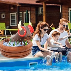 Inflatable Water Bull Ice Bucket with Rings Toss,Bull Cooler Beverage Serving