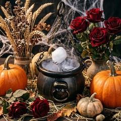 Halloween Witch Cauldron Handbag Glowing Ribbon Light Portable Party Decor