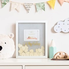 Baby Shower Guest Book Frame – 3D Shadowbox with Wooden Hearts, Gold, Unisex