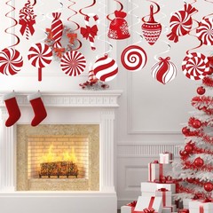 Christmas Candy Hanging Swirls Red White Peppermint Ceiling Decor 60 PCS