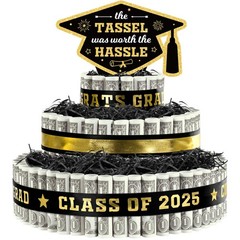 3 Tier Black Gold Graduation Cap Cake Party Decor Gifts Class of 2025