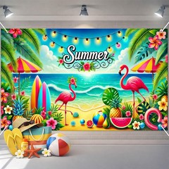 Summer Beach Banner 71×43 Inches Summer Backdrop Beach Party Decorations Hawa…