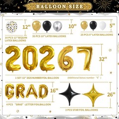 2026 Black & Gold Graduation Party Decorations Set – 124 PCS with LED Balloons &
