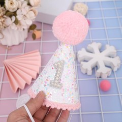 Pink 1st Birthday Hat – Confetti First Birthday Decor, Sprinkle Photo Prop